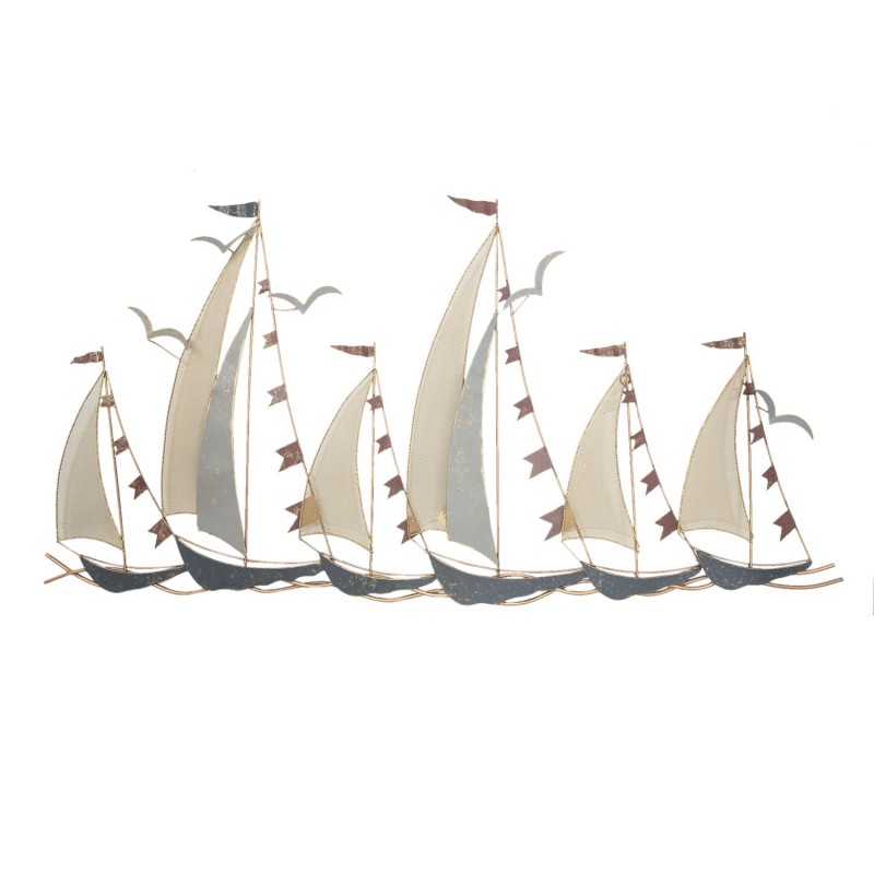 2Clayre & Eef Wall Decoration 5Y0480 131*64 cm Beige Grey Iron Rectangle Sailboat
