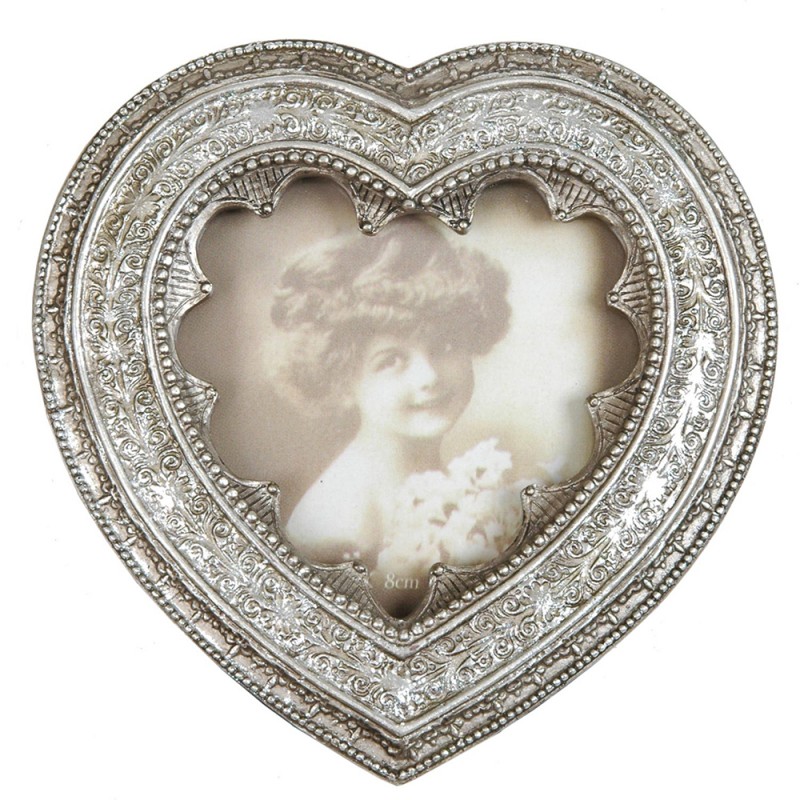 Clayre & Eef Photo Frame Heart  9x9 cm Silver colored Plastic Heart-Shaped