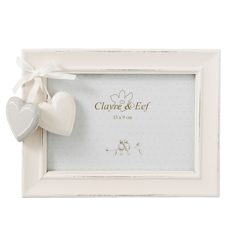 Clayre & Eef Cadre photo Coeur 13x9 cm Blanc Bois Rectangle