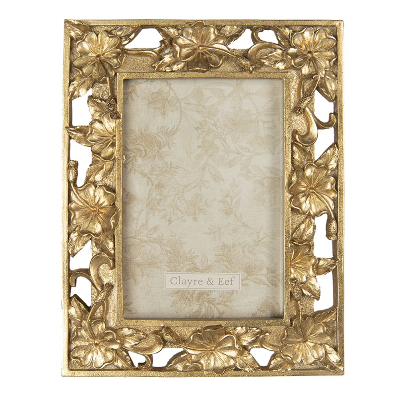 Clayre & Eef Photo Frame 10x15 cm Gold colored Plastic Rectangle Flowers