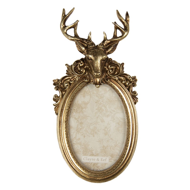 Clayre & Eef Photo Frame 10x15 cm Gold colored Plastic Oval Deer
