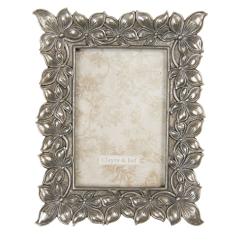 Clayre & Eef Photo Frame 10x15 cm Silver colored Plastic Rectangle Flowers