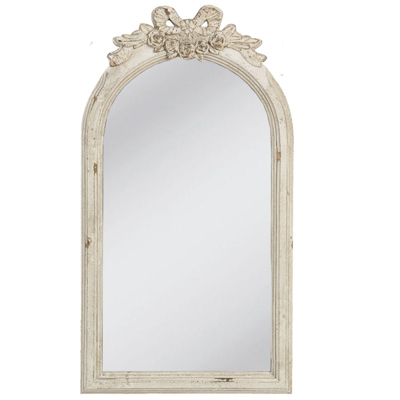 Clayre & Eef Specchio da Parete 42S138 50*6*91 cm Bianco Vetro Rettangolare Fiocco Specchio Grande  Specchio Parete