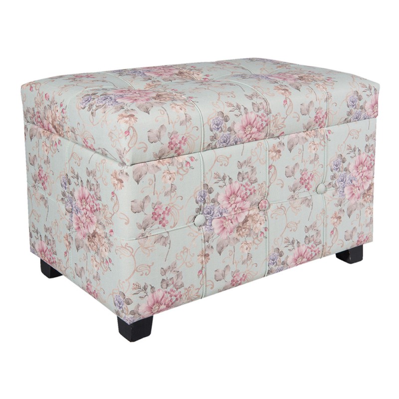 2Clayre & Eef Stool 50261 61*37*43 cm Pink Wood Textiles Rectangle Flowers