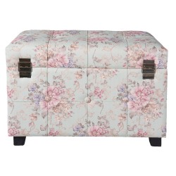 Clayre & Eef Stool 50261 61*37*43 cm Pink Wood Textiles Rectangle Flowers