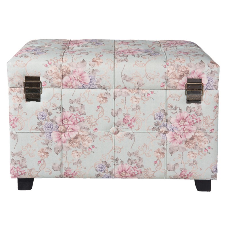 Clayre & Eef Pouf 61x37x43 cm Pink Wood Textile Rectangle Flowers
