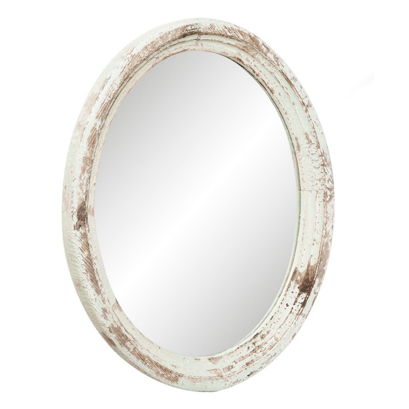 2Clayre & Eef Wandspiegel 52S120 54*4*66 cm Wit Hout Ovaal Grote Spiegel Muur Spiegel