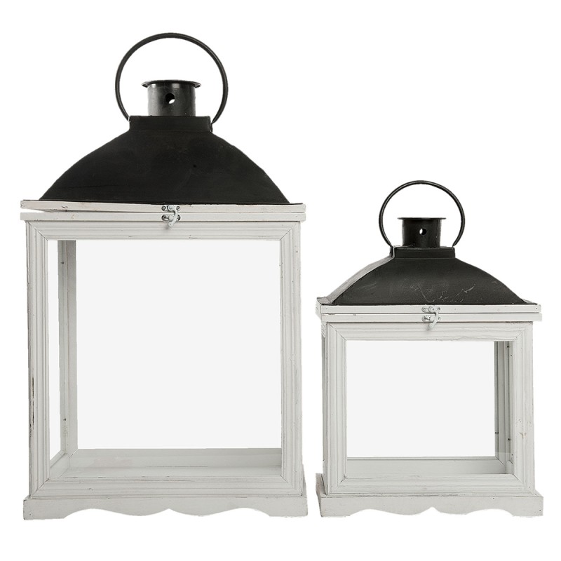 Clayre & Eef Lantern Set of 2 White Wood Rectangle