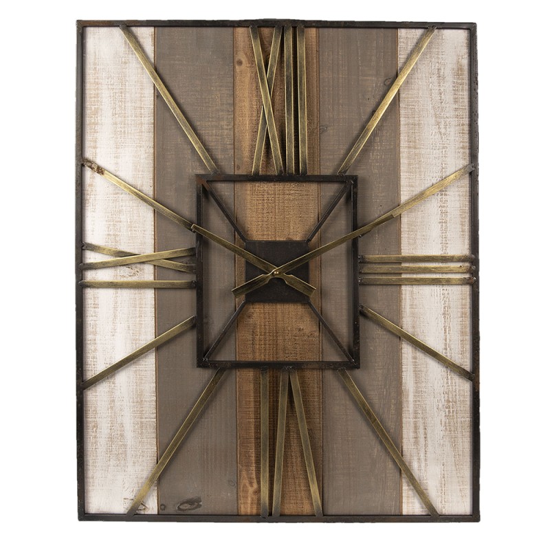 Clayre & Eef Wall Clock 60x80 cm Brown Wood Metal Rectangle