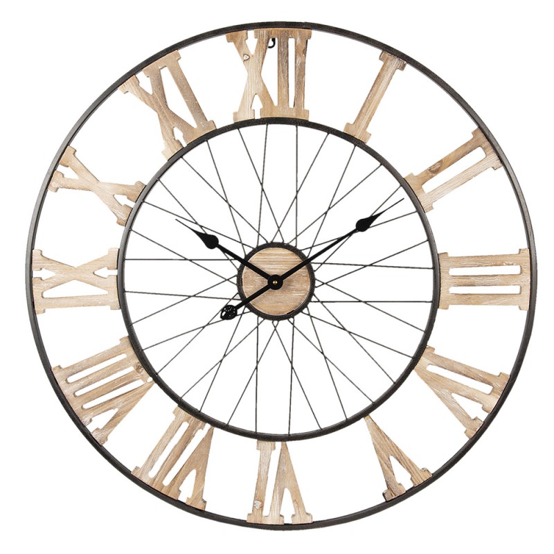 2Clayre & Eef Wall Clock Ø 80 cm  Brown Wood Metal