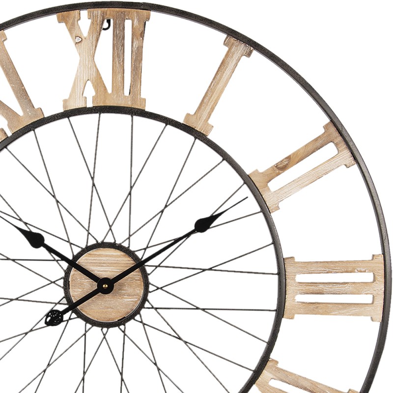 Clayre & Eef Wall Clock Ø 80 cm  Brown Wood Metal Round