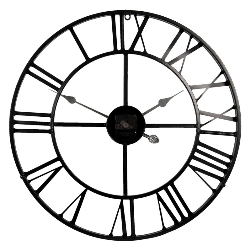 2Clayre & Eef Clock 5KL0138 Ø 60 cm Black Metal Round