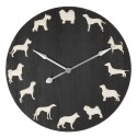 Clayre & Eef Wall Clock Ø 80 cm Black Wood Metal Round Dogs