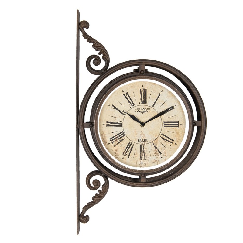 Clayre & Eef Wall Clock 34x59 cm Brown Wood Metal Round