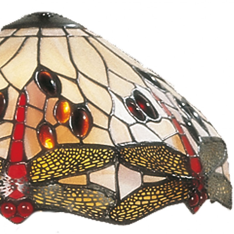 LumiLamp Lampshade Tiffany Ø 31x17 cm Beige Red Glass Dragonfly