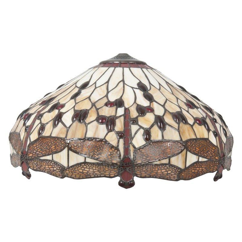 LumiLamp Lampshade Tiffany Ø 49x28 cm Brown Beige Glass Dragonfly