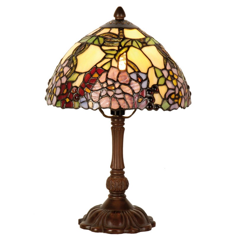 LumiLamp Tiffany Tafellamp 5LL-1103 Ø 22*32 cm E14/max 1*40W Geel Groen Roze Glas in lood Bloemen Tiffany Bureaulamp