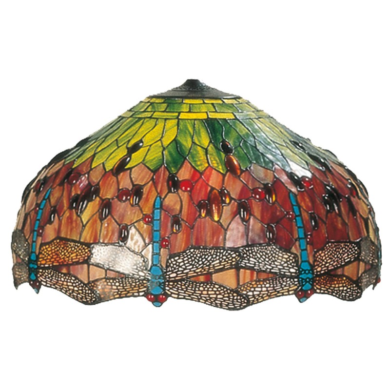 LumiLamp Lampshade Tiffany Ø 62x32 cm Green Red Glass Dragonfly