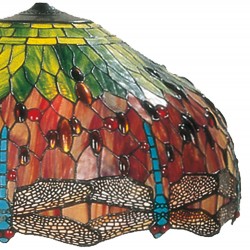 LumiLamp Lampenschirm Tiffany 5LL-1120 Ø 62*32 cm Grün, Rot Glasmalerei Libelle