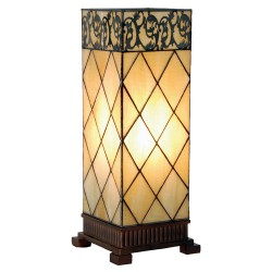 LumiLamp Tiffany Tafellamp 5LL-1139 18*18*45 cm E27/max 1*40W Beige Bruin Glas in lood Vierkant Tiffany Bureaulamp
