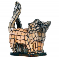 LumiLamp Tiffany Tafellamp Katten 5LL-1187 27*18*35 cm E14/max 1*40W Beige Grijs Glas Tiffany Lampen