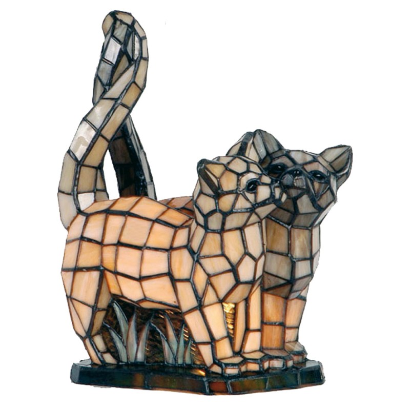 Beschaven enz rek LumiLamp Tiffany Tafellamp Katten 27x18x35 cm Beige Grijs Glas