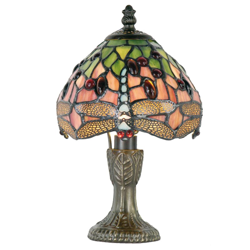 LumiLamp Table Lamp Tiffany Ø 16x25 cm  Green Brown Glass Dragonfly