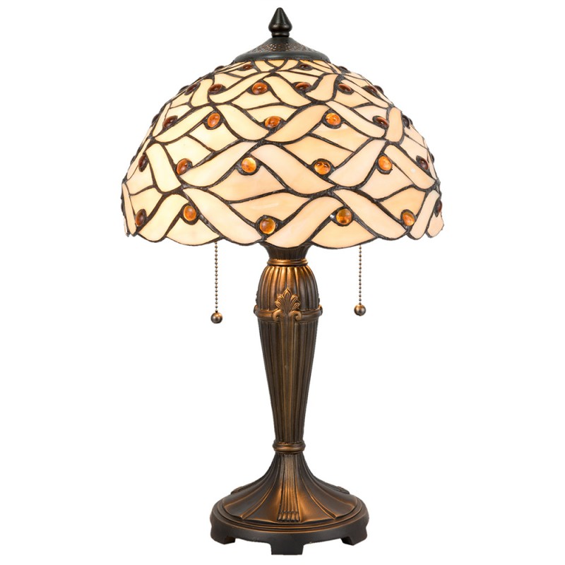 2LumiLamp Lampe de table Tiffany Ø 30*50 cm E27/max 2*40W Beige, Marron Vitrail