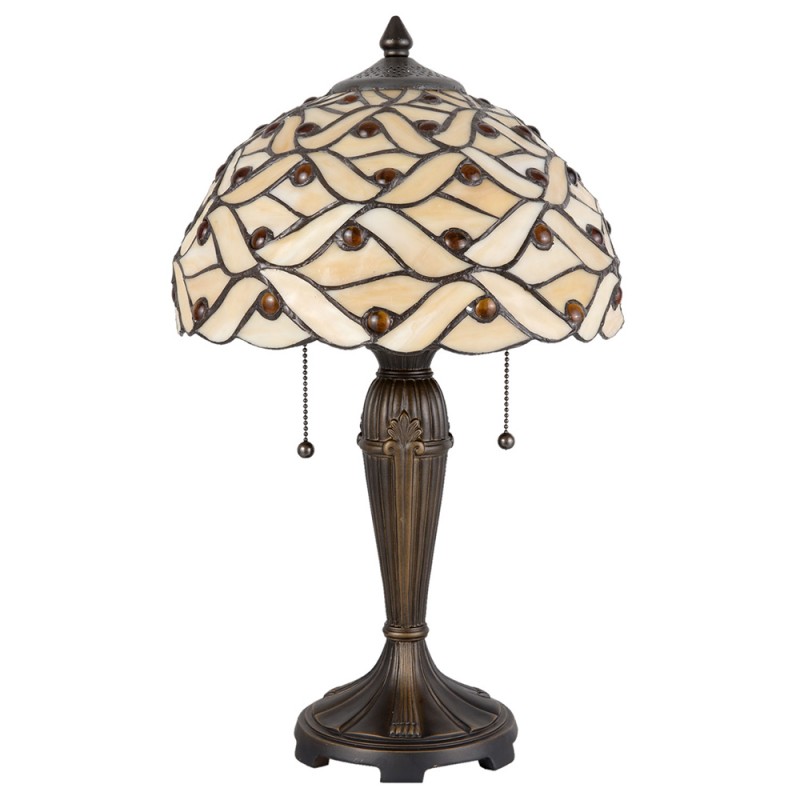 LumiLamp Lampe de table Tiffany Ø 30x50 cm Beige, Marron Vitrail