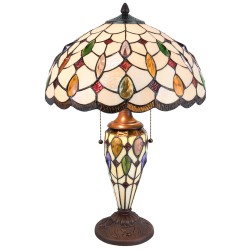 LumiLamp Lampe de table Tiffany Ø 40*60 cm E27/max 2*60W / E14/max 1*15W Beige, Marron Vitrail