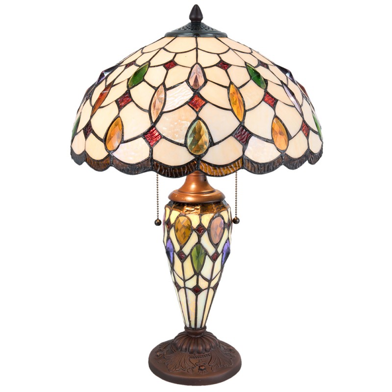 2LumiLamp Lampe de table Tiffany Ø 40*60 cm E27/max 2*60W / E14/max 1*15W Beige, Marron Vitrail