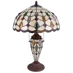 LumiLamp Lampe de table Tiffany Ø 40*60 cm E27/max 2*60W / E14/max 1*15W Beige, Marron Vitrail