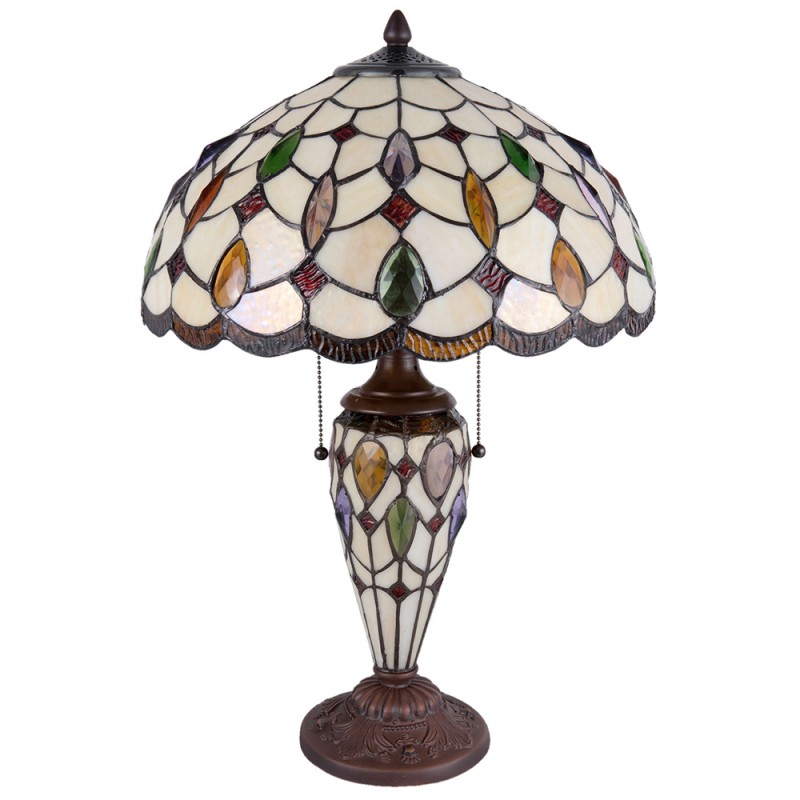 2LumiLamp Lampe de table Tiffany Ø 40*60 cm E27/max 2*60W / E14/max 1*15W Beige, Marron Vitrail