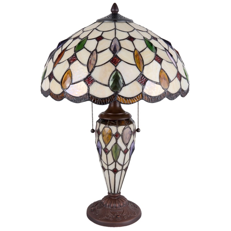 LumiLamp Lampe de table Tiffany Ø 40x60 cm Beige Marron Verre Demi-cercle