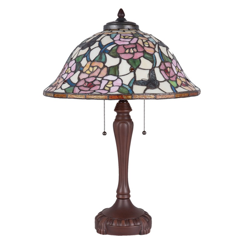 2LumiLamp Lampe de table Tiffany 5LL-5183 Ø 46*65 cm E27/max 3*60W Rose Vitrail Fleurs Lampe de bureau Tiffany