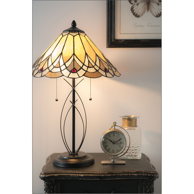 LumiLamp Lampe de table Tiffany Ø 40x60 cm  Beige Verre Triangle