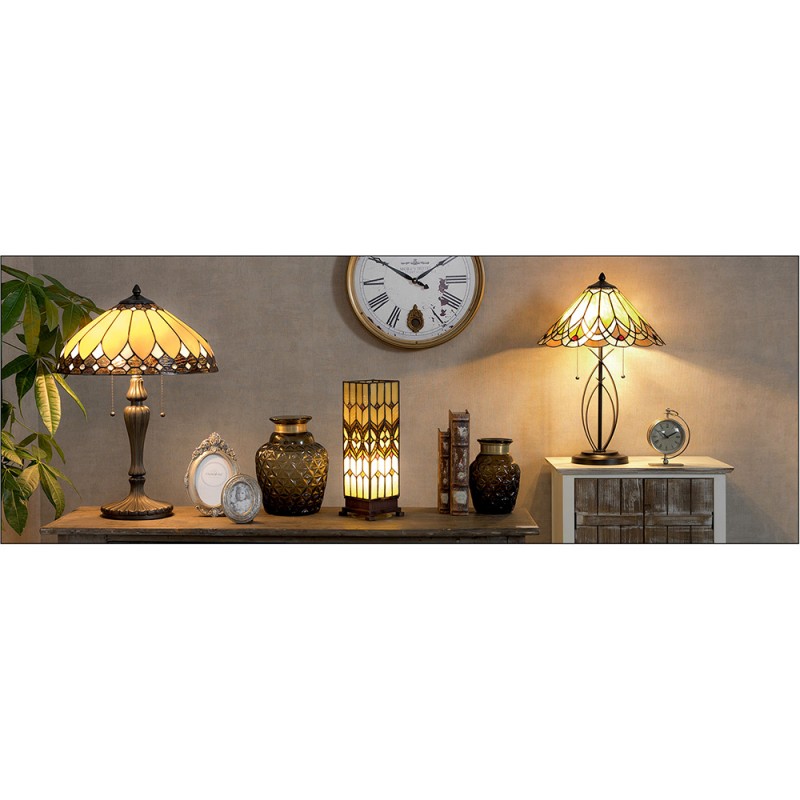 2LumiLamp Lampe de table Tiffany Ø 40x60 cm  Jaune, Brun Vitrail Triangle