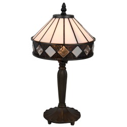 LumiLamp Tiffany Tafellamp 5LL-5197 Ø 20*36 cm E14/max 1*40W Wit Bruin Glas in lood Art Deco Tiffany Bureaulamp