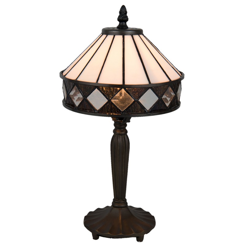 2LumiLamp Lampe de table Tiffany Ø 20*36 cm E14/max 1*40W Blanc, Brun Vitrail