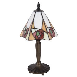 LumiLamp Tiffany Tafellamp 5LL-5200 20*18*37 cm  Beige Geel Glas Driehoek Roos Tiffany Bureaulamp Tiffany Lampen