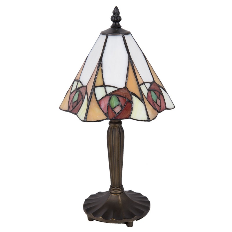 2LumiLamp Tiffany Tafellamp 5LL-5200 20*18*37 cm  Beige Geel Glas Driehoek Roos Tiffany Bureaulamp Tiffany Lampen