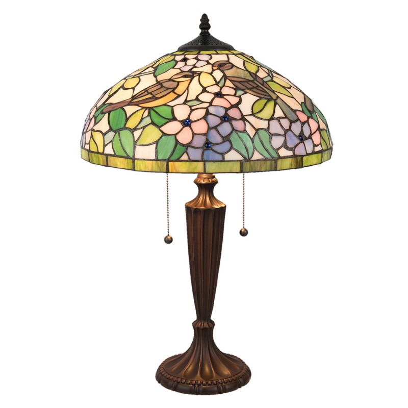 LumiLamp Lampada da tavolo Tiffany Ø 41x60 cm Giallo Verde Vetro Triangolo Uccello