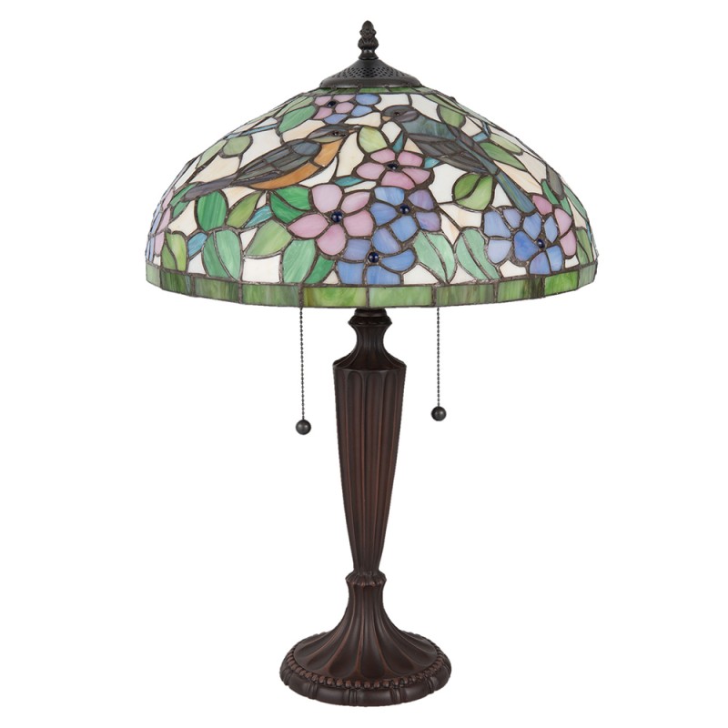 LumiLamp Lampe de table Tiffany Ø 41x60 cm Jaune Vert Verre Triangle Oiseau