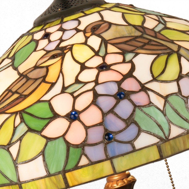 LumiLamp Tiffany Tischlampe Ø 41x60 cm Gelb Grün Glas Dreieck Vogel