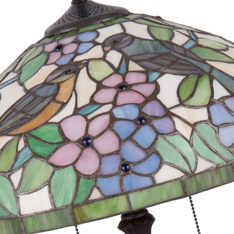 LumiLamp Lampe de table Tiffany Ø 41x60 cm Jaune Vert Verre Triangle Oiseau