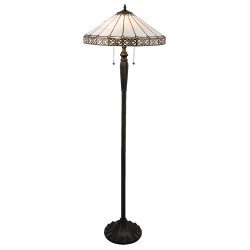 LumiLamp Tiffany Vloerlamp 5LL-5210 Ø 51*160 cm Wit Bruin Glas Driehoek Staande Lamp Staanlamp