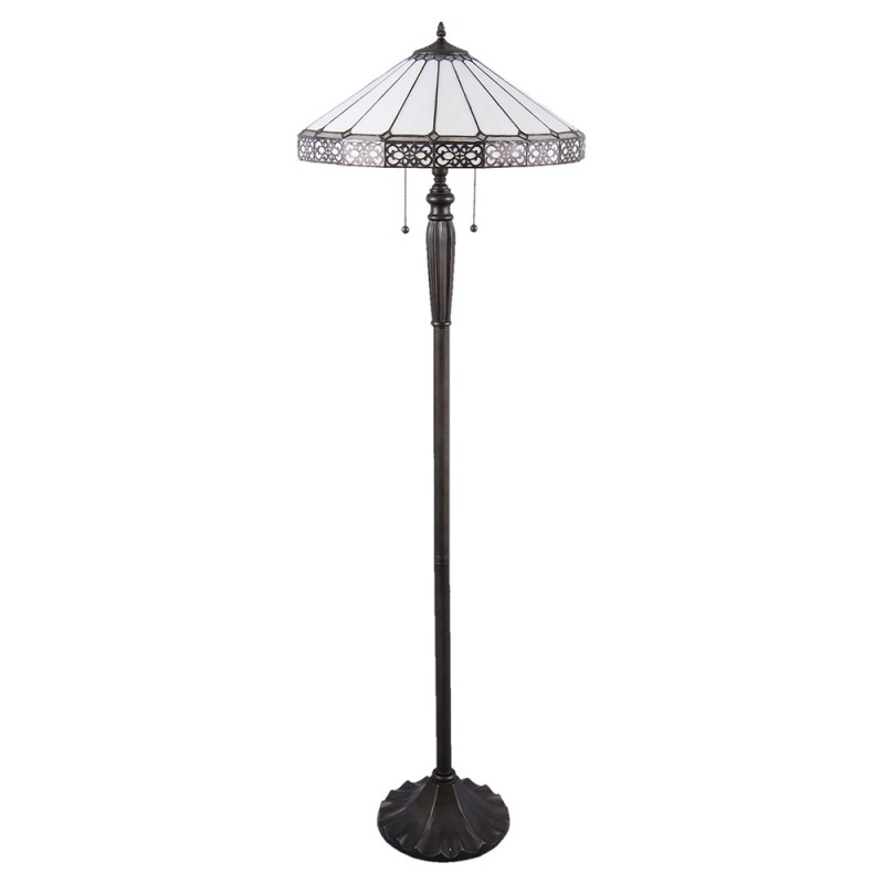 2LumiLamp Tiffany Vloerlamp 5LL-5210 Ø 51*160 cm Wit Bruin Glas Driehoek Staande Lamp Staanlamp