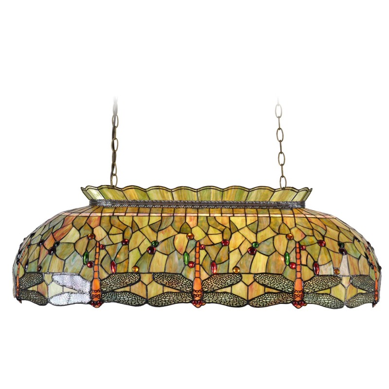 LumiLamp Lampes à suspension Tiffany 100x47x156 cm Vert Verre Rectangle Libellule