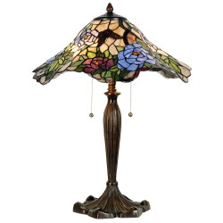 LumiLamp Lampe de table Tiffany 5LL-5276 Ø 46*60 cm E27/max 2*60W Vert, Bleu Vitrail Fleurs Lampe de bureau Tiffany