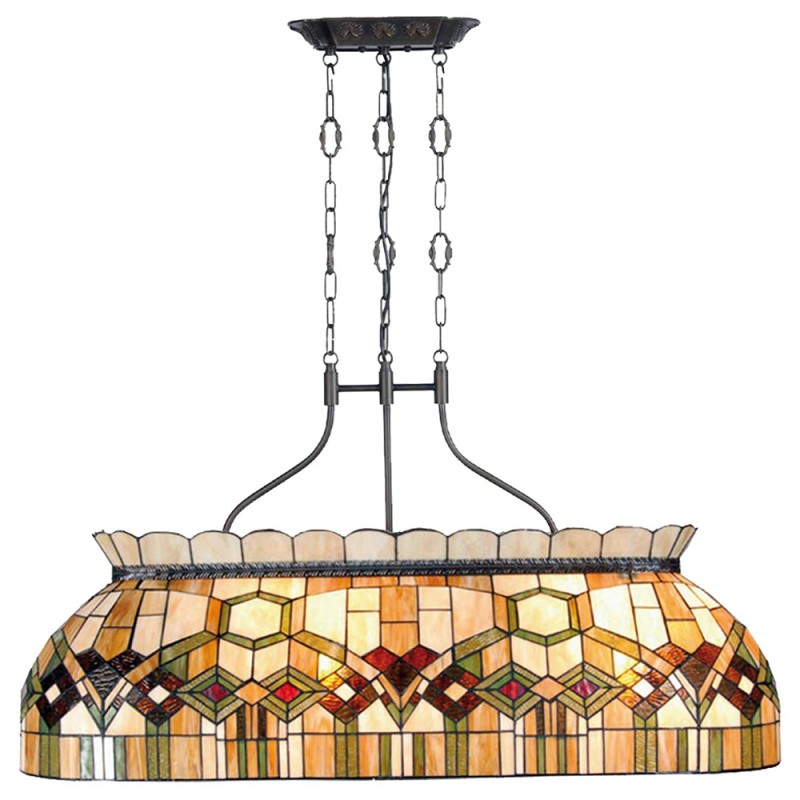 LumiLamp Hanglamp Tiffany 5LL-5286 115*36*130 cm E27/max 4*60W Groen Metaal Glas Rechthoek Art Deco Hanglamp Eettafel